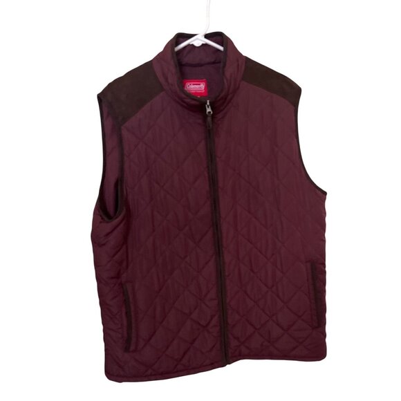 Coleman Mens Quilted Burgundy Vest XL Full Zippered Outdoor Gorpcore Hiking - Picture 1 of 11